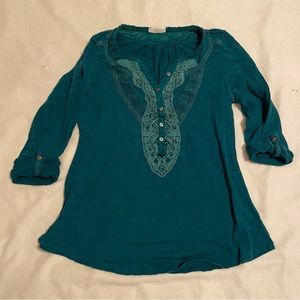 LAST CHANCE Teal Lace detail Shirt - Anthropologie/Meadow Rue